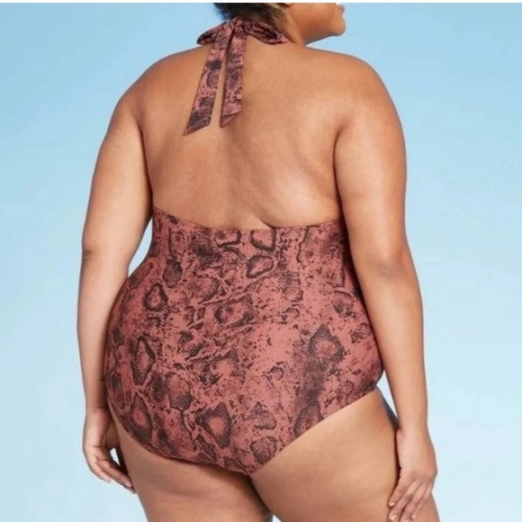 18W 22W 24W Kona Sol Snake Print One Piece Halter Swimsuit Plus Size - Picture 2 of 5